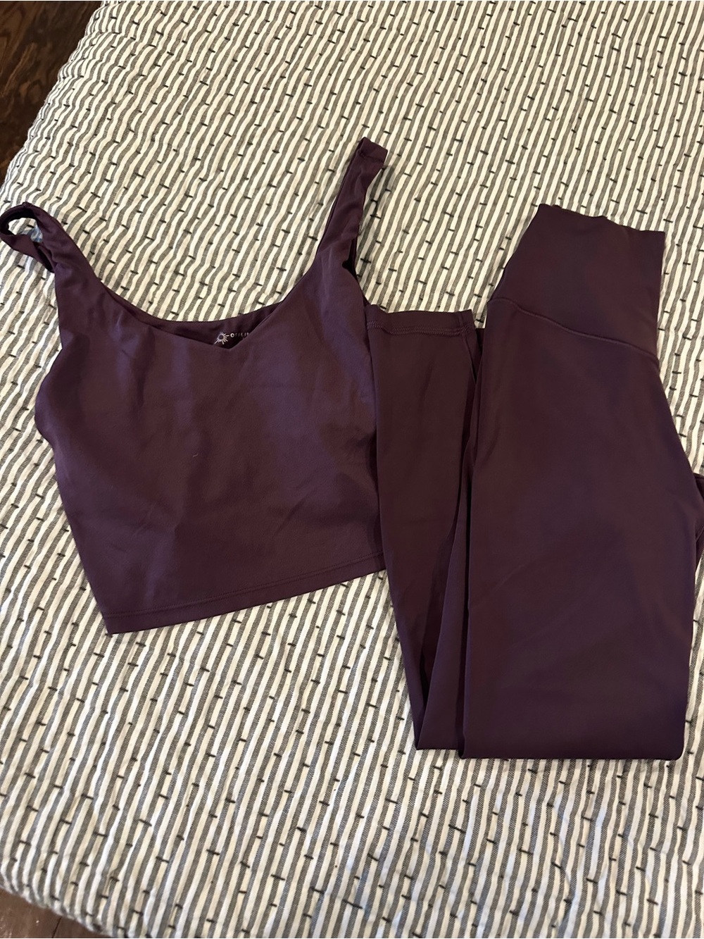 High-Waist Leggings and Crop Tank Set — Deep Plum